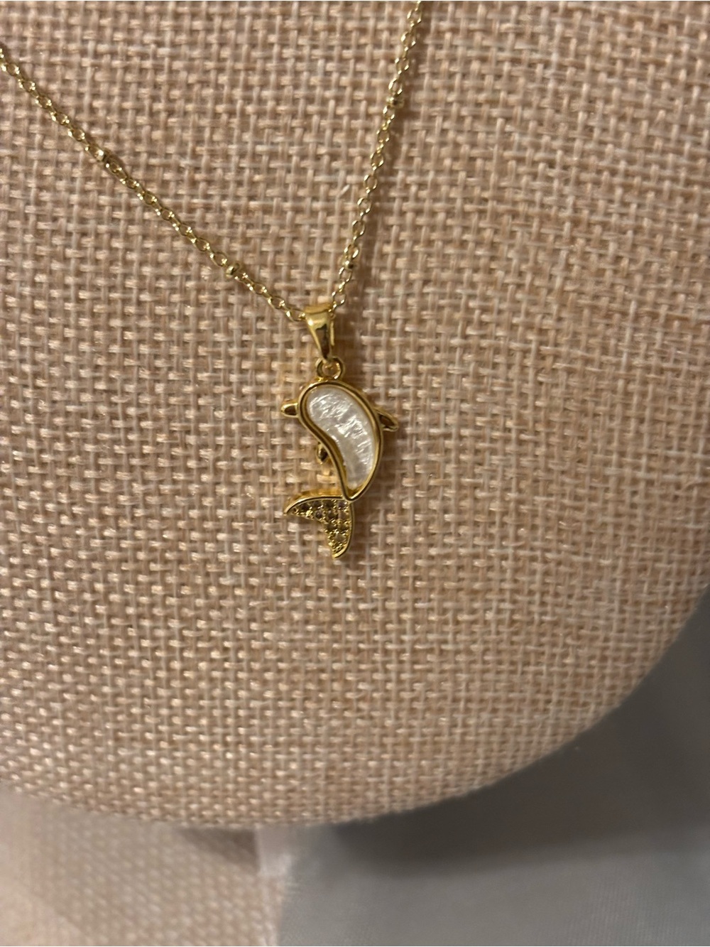 Gold Dolphin Pendant Necklace with Mother-of-Pearl Accent